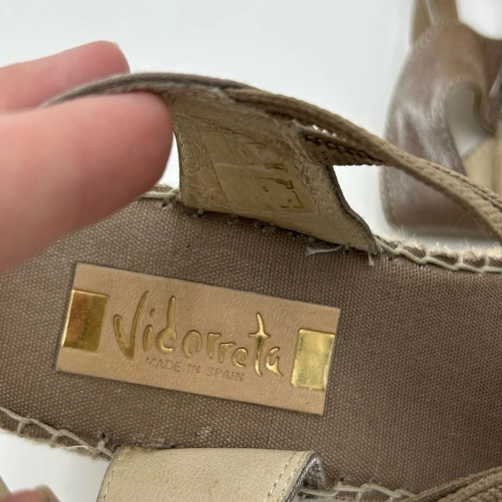 VIDORRETA Corvara Beige Ruffle Mid Wedge Espadrilles